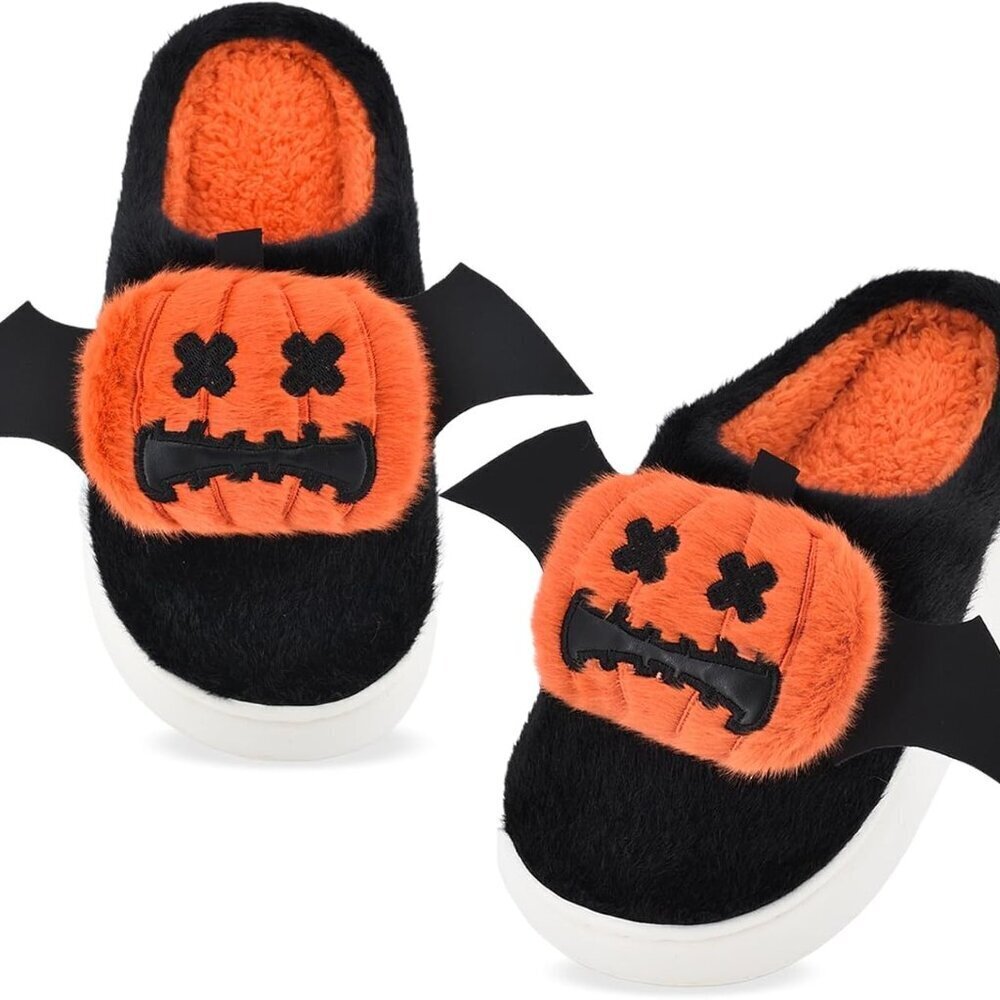 Halloween Pumpkin Slippers Women Men Cozy Memory Foam Fall Shoes Soft House